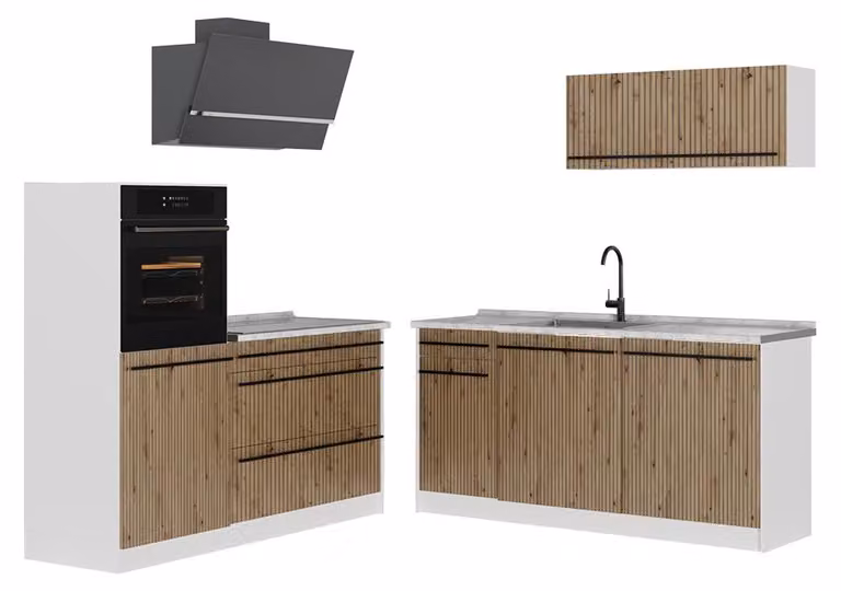 Cucina componibile Vicco R-Line Rovere artigianale/Bianco 160 cm senza piano di lavoro, Model 66928