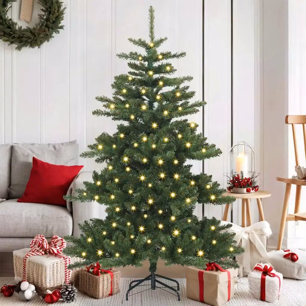 Albero di Natale Artificiale Moderno vidaXL con Luci LED Warm White, Verde, Altezza: 150 cm