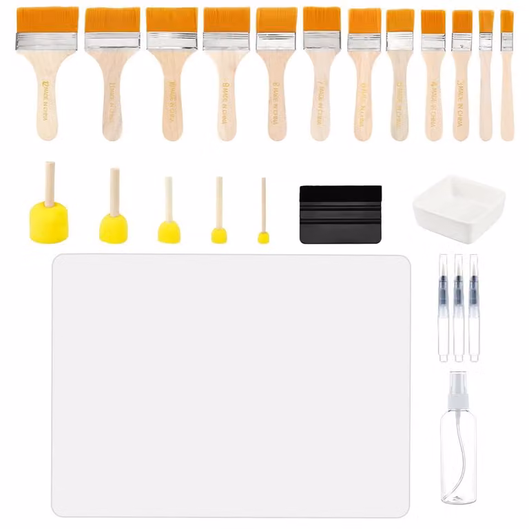 Kit per la tecnica del decoupage, composto da 24 pezzi, con vassoi, tappetini e pennelli