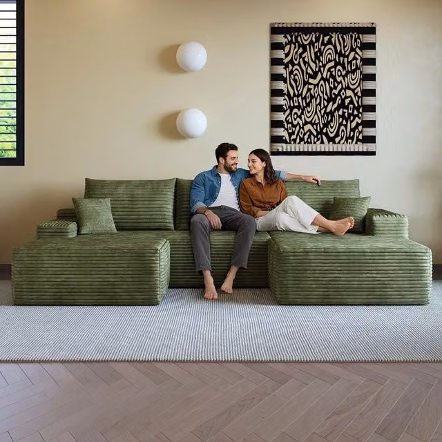 Divano angolare chaise longue ¨C Minimal ¨C verde tessuto 270cm