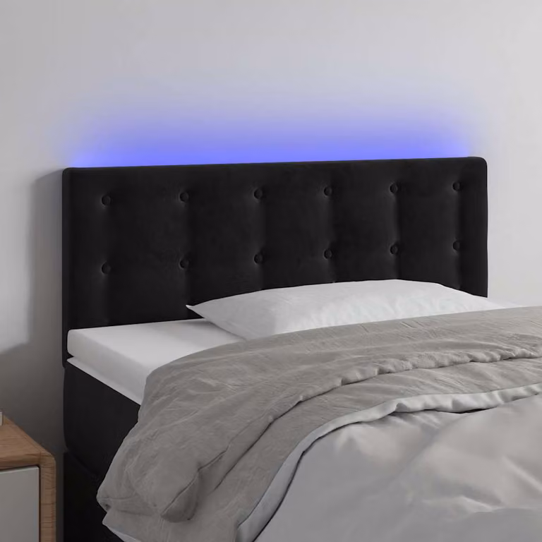 Testiera per letto vidaXL in velluto nero con illuminazione LED e porta di ricarica USB, L 100 cm, P 5 cm, H 78-88 cm