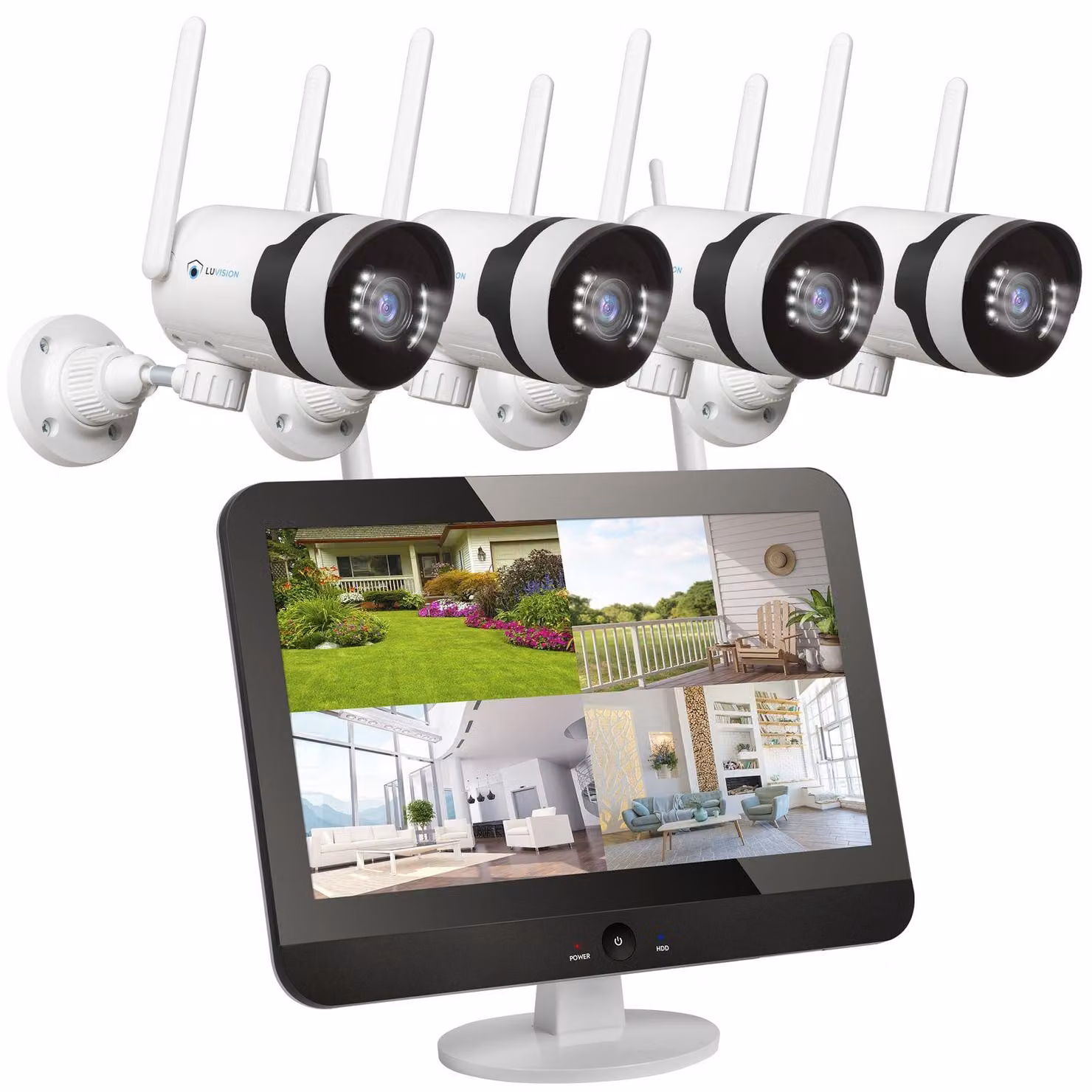 Sistema di videosorveglianza PTZ LUVISION Dual WLAN con monitor da 5 MP, microfono, sirena, visione notturna e tracciamento del movimento tramite IA