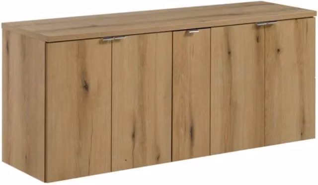 Set da bagno sospeso VANO effetto rovere 140cm: mobili sotto lavabo con armadietti + piano per lavabo