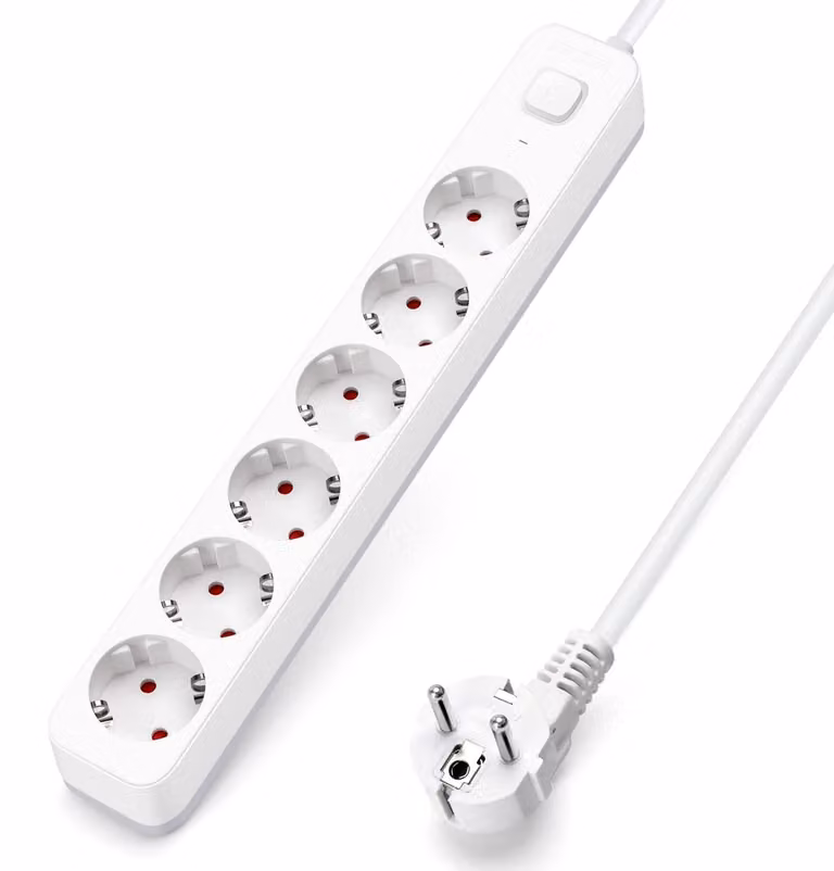 Ciabatta multipresa Aigostar con 6 prese e interruttore, presa multipla con protezione per bambini, ciabatta con cavo da 5 metri – 6 prese, senza porte USB, cavo da 5 metri