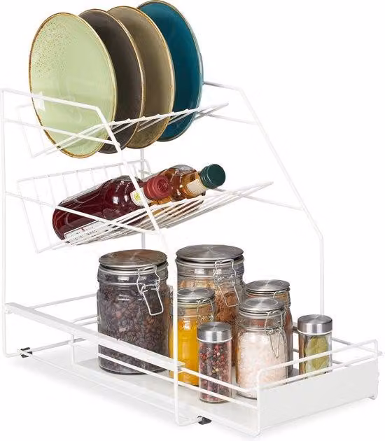 Organizer da cucina in metallo con ripiano - scaffale per erbe aromatiche indipendente - 395 x 25 x 40 cm, bianco