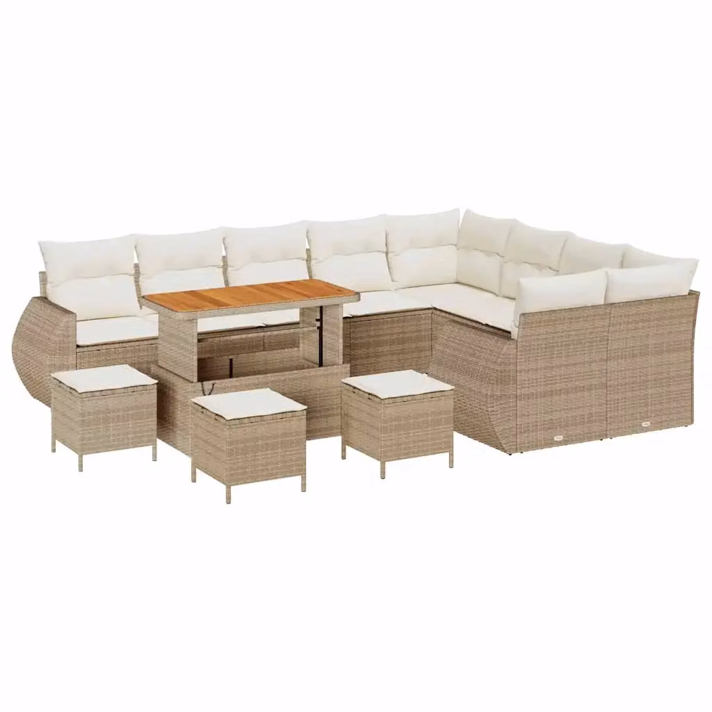 Set Divano da Giardino vidaXL 13 Pezzi con Tavolino e Ottoman, Design Moderno a L, Colore Beige – 2