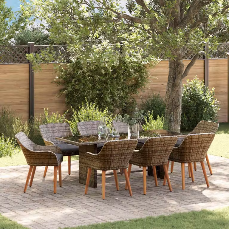 Set da pranzo per giardino e terrazza vidaXL in polyrattan grigio, 9 pezzi