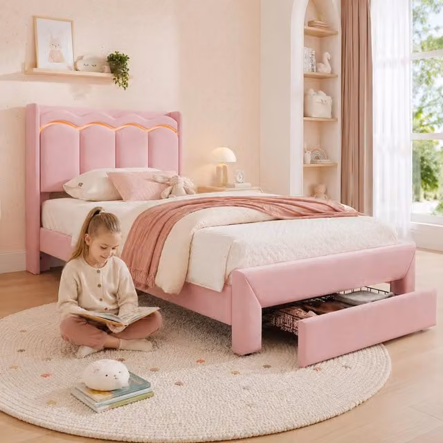 letto imbottito velluto rosa 90 x 200 cm