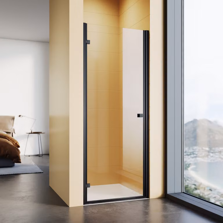 SONNI porta doccia a nicchia 80x195cm, porta doccia con cerniera, vetro di sicurezza 6mm, porta doccia a filo pavimento nero opaco cabine doccia