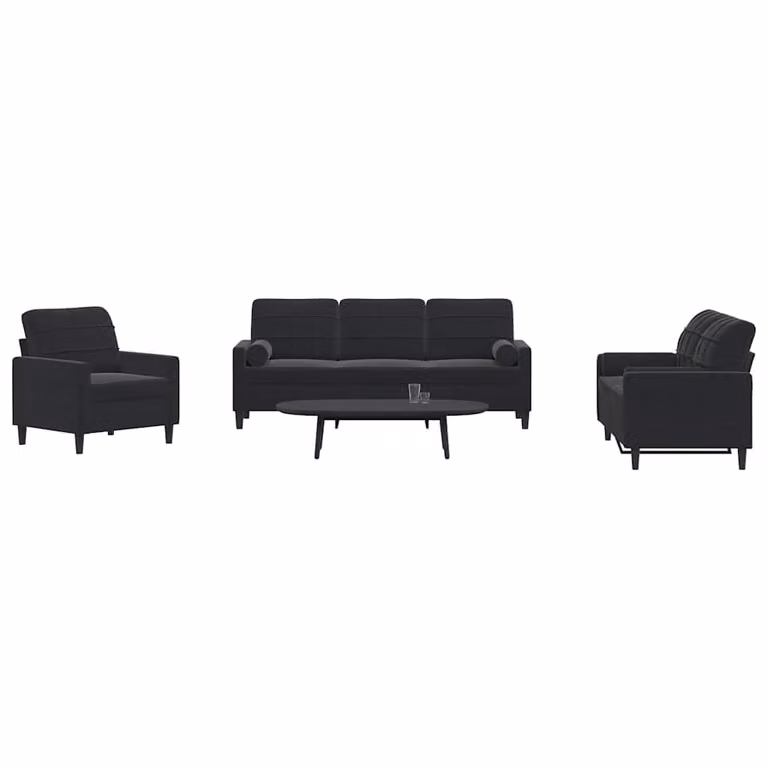 Set di divani 3 pezzi vidaXL in velluto nero con cuscini e struttura in metallo per soggiorno
