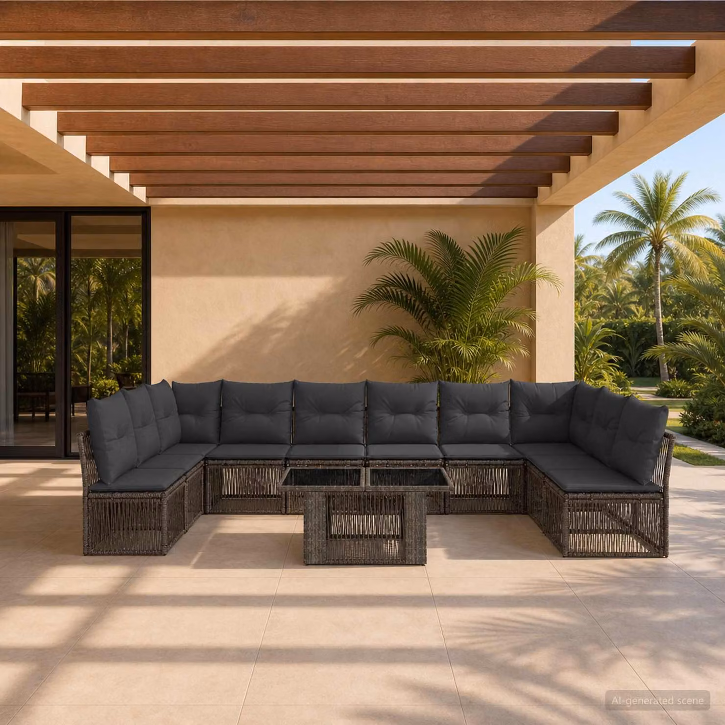 Set Divano da Giardino vidaXL 11 pz in Polyrattan Grigio con Cuscini e Tavolino