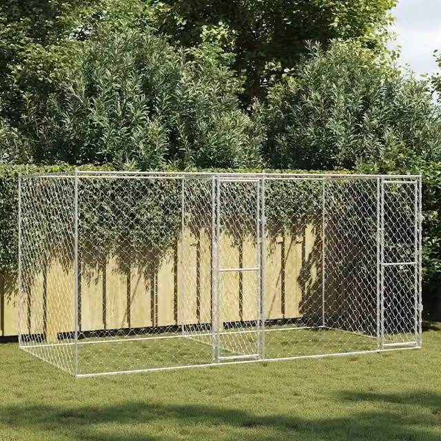 Gabbia per cani vidaXL in metallo argentato resistente alle intemperie L: 400 cm, P: 200 cm, H: 200 cm – 1