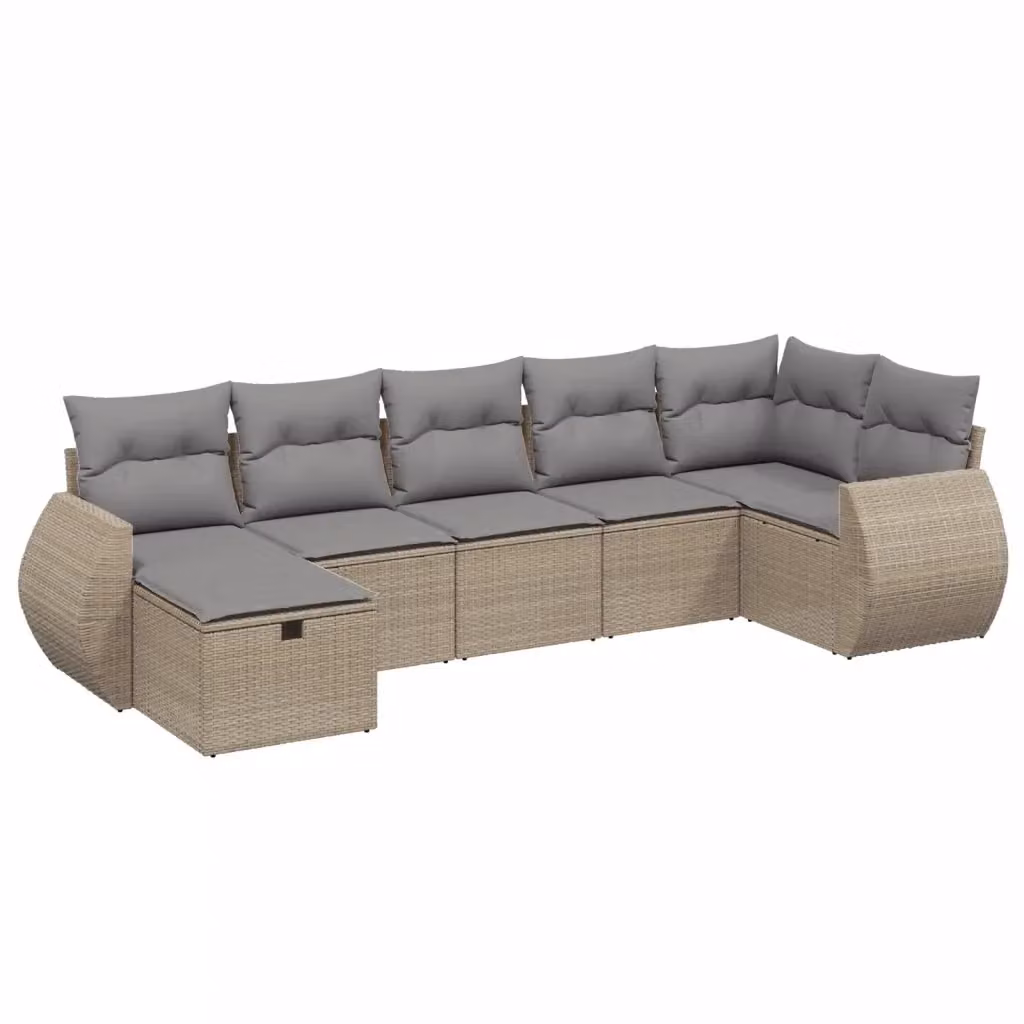 vidaXL Set Divano da Giardino a L 7 pz con Cuscini Beige e Grigio in Polyrattan e Acciaio – 2
