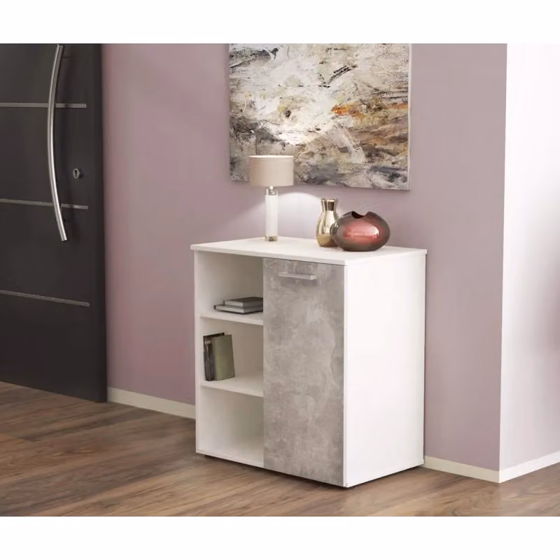 Mobiletto Cosma con 1 Anta e 3 Mensole Bianco e Grigio Cemento – 2