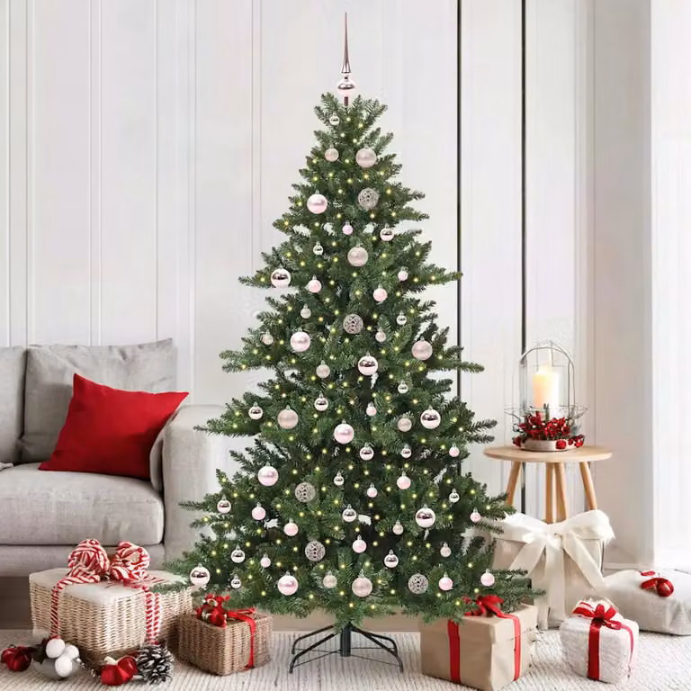 Albero di Natale artificiale vidaXL verde con luci LED bianco caldo e rami pieghevoli, Altezza: 180 cm