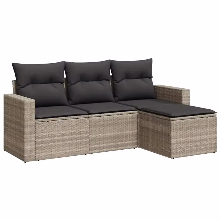 Set da giardino VIDAXL a forma di L composto da 4 pezzi in polyrattan con cuscini grigi