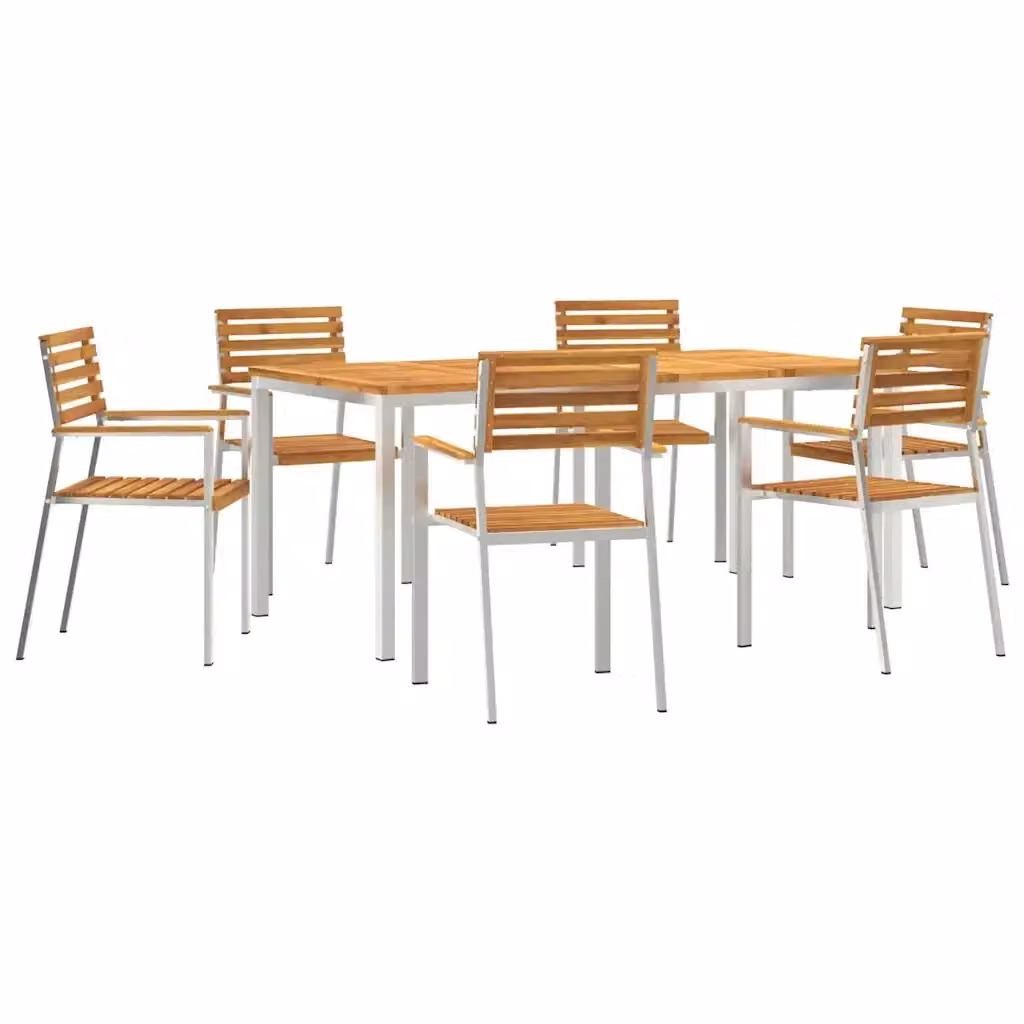 Set da pranzo per giardino e terrazzo vidaXL in legno di acacia e acciaio inossidabile marrone, 7 pezzi – 2