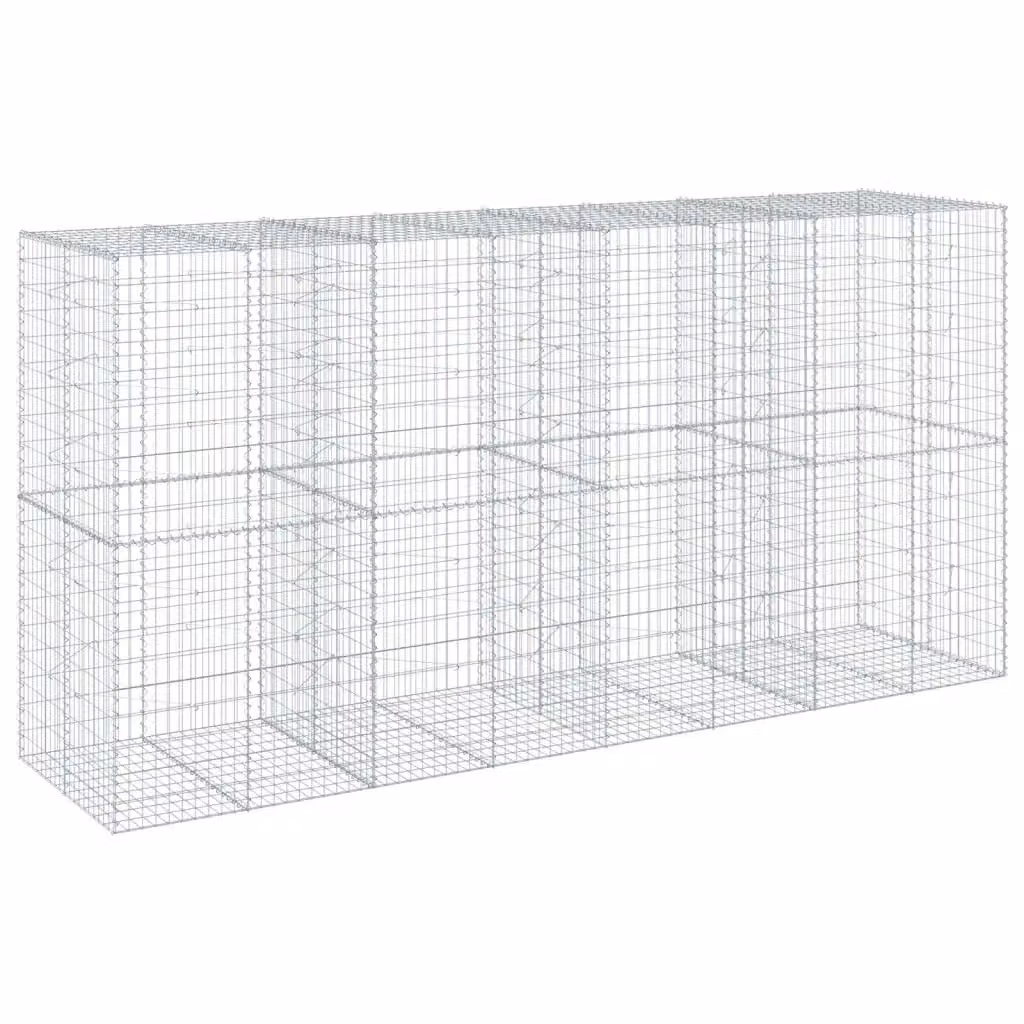vidaXL Cesto Gabbione con Copertura in Ferro Zincato Argento L/P/H: 400 x 100 x 200 cm – 2