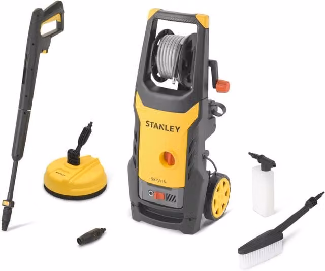 Stanley Idropulitrice ad Alta Pressione SXPW16PE per Auto ed Esterni con Lavapavimenti e Spazzola Fissa, 1600 W, 125 bar, 420 l/h – 1