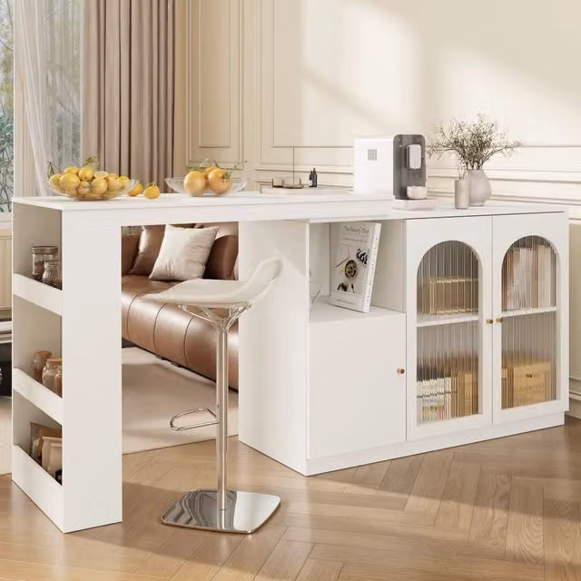 Tavolo Bar Girevole 360¡ã con Mobile Contenitore ¨C Xylo ¨C Bianco, Vetro, 120x40x97 cm