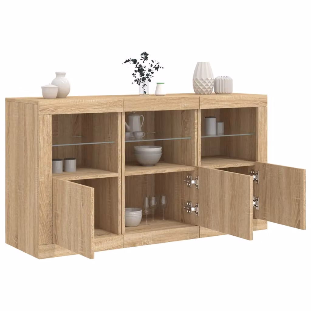 vidaXL Credenza Moderna con Luci LED in Rovere Sonoma, Marrone, L: 123 cm, P: 37 cm, H: 67 cm
