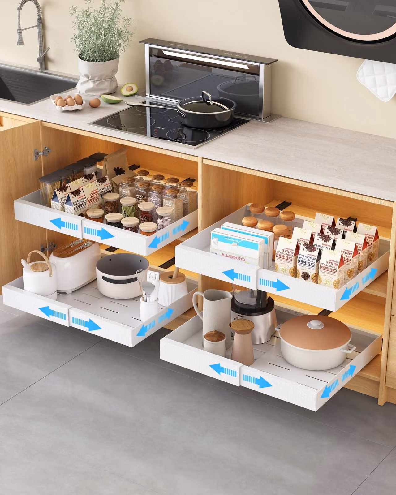 Omgoods - Set di 4 cassetti estraibili per l'organizzazione degli armadi della cucina