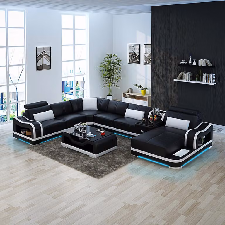 Ledersofa Couch Wohnlandschaft Ecksofa Eck Garnitur Design Modern Sofa G8030