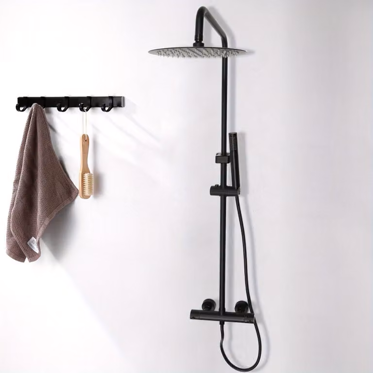 Doccia a soffitto termostatica - 20 cm - Bocchetta doccia - Acciaio inossidabile - Nero