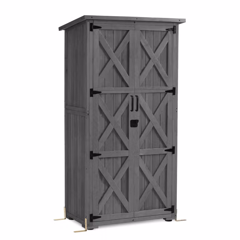 M MCombo Armadietto da giardino in legno, casetta da giardino piccola resistente alle intemperie, ripostiglio per attrezzi da esterno, per esterni, balconi e terrazze, 0878EY-F (grigio)