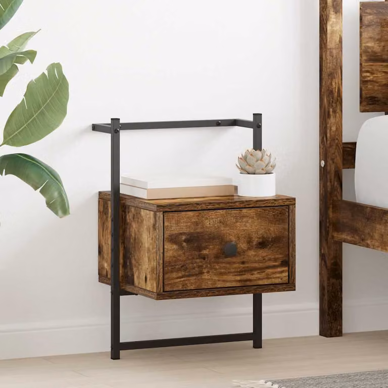 Set di 2 comodini da muro vidaXL in legno multistrato color rovere fumo L 35 cm, P 30 cm, H 51 cm