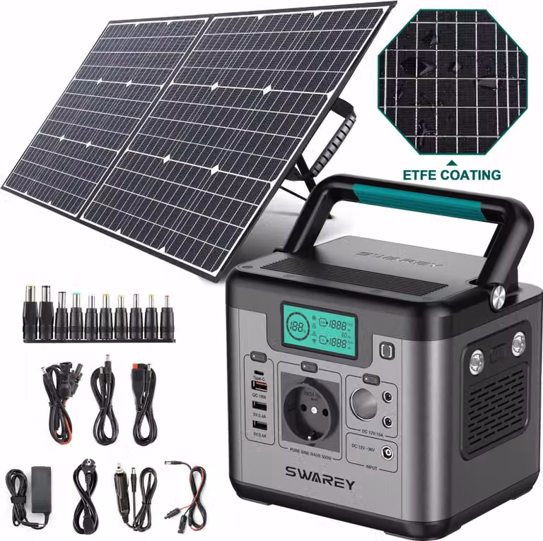 SWAREY Centrale elettrica portatile accumulo solare 518Wh con 100W pannello solare pieghevole generatore di energia generatore di energia sinusoidale pura alimentazione di emergenza di backup per l'alimentazione di emergenza/campeggio/emergenza/viaggio/CP