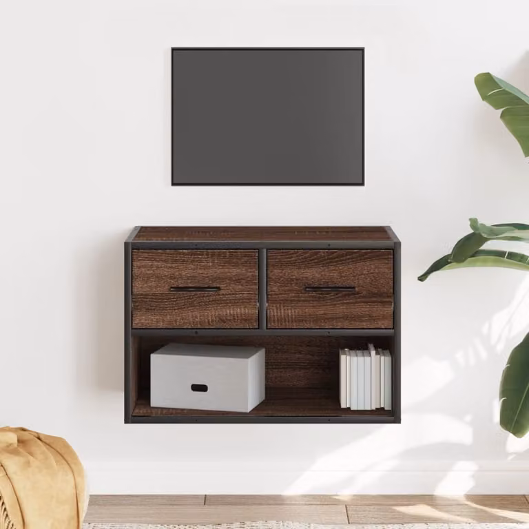 Mobile TV vidaXL in stile industriale, colore marrone, in legno e metallo, L 60 cm x P 31 cm x H 39,5 cm