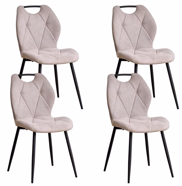 Sedie da pranzo - Set di sedie da pranzo - 4 pezzi - Rivestimento in velluto - Imbottite - Gambe in metallo - Stile nordico moderno - Beige