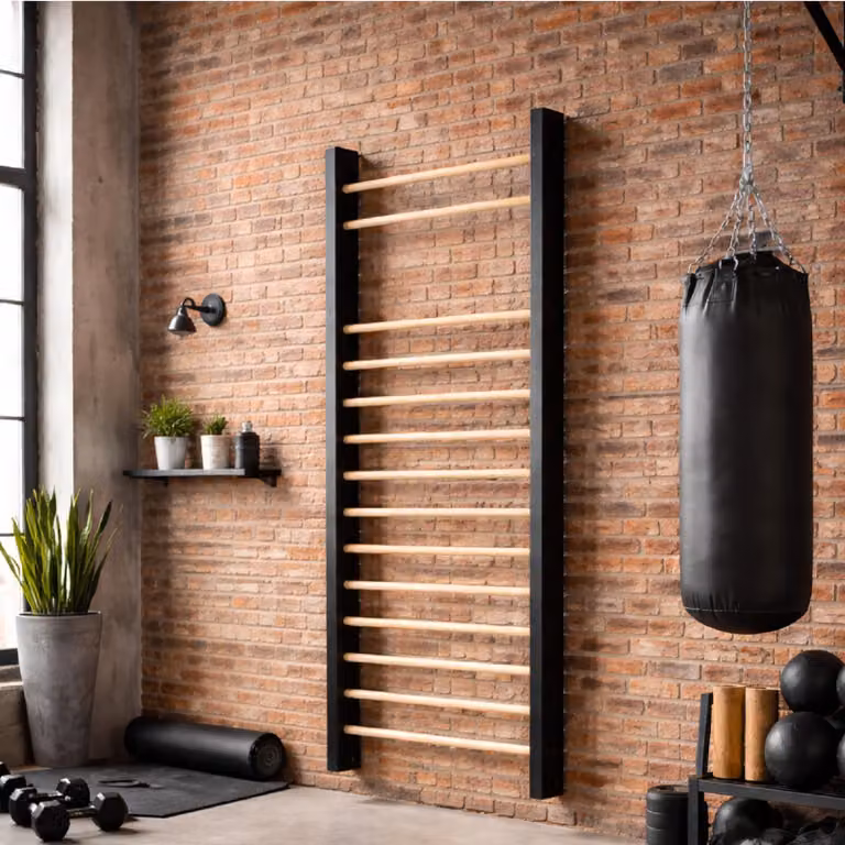 QLS Scala da ginnastica in legno 195x80 cm Nero Telaio in legno di faggio Pioli 11441