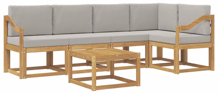Set di divani da esterno, 6 pezzi, bianco e grigio chiaro