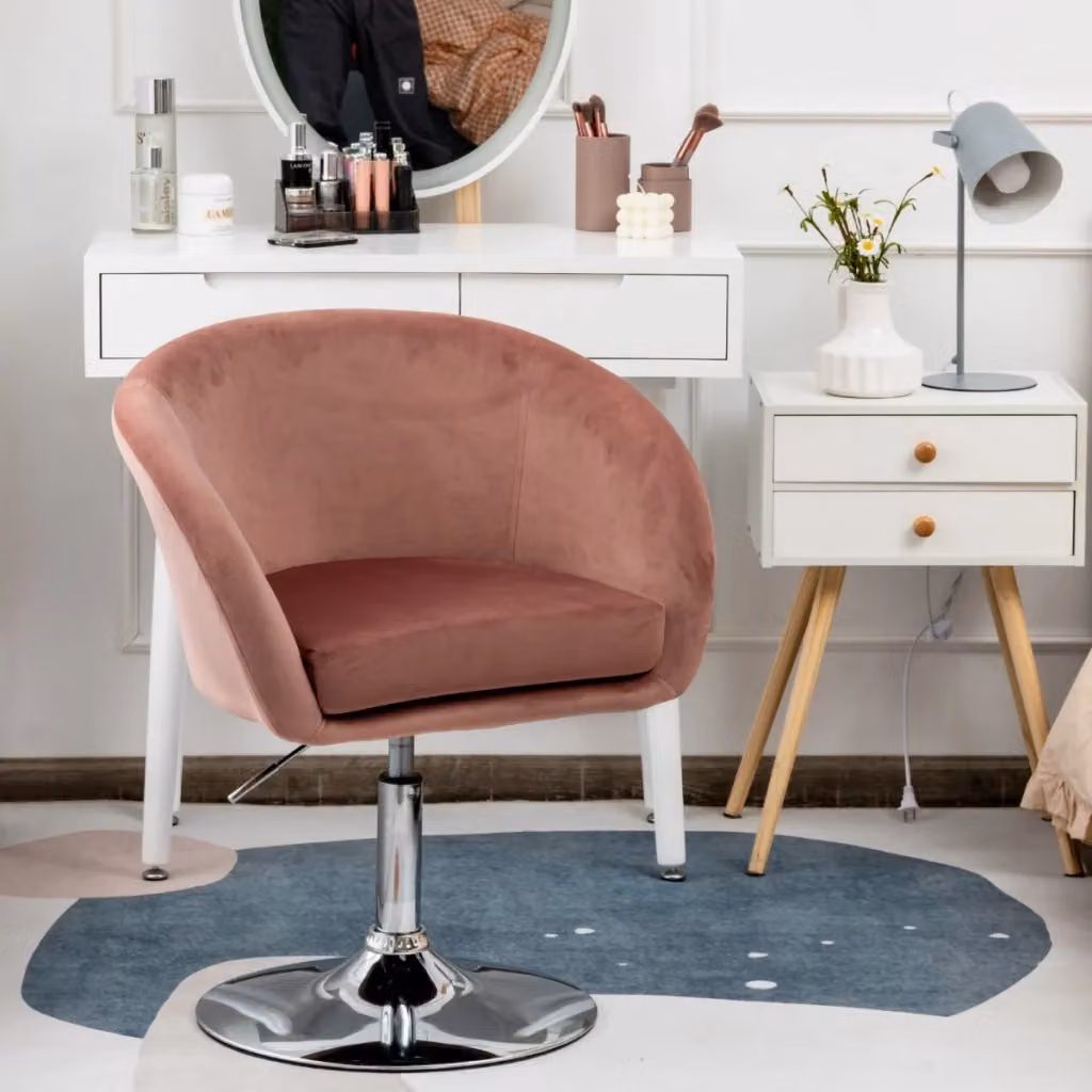 Sgabello da bar girevole Design Mania in velluto rosa con schienale rotondo e base in metallo, regolabile in altezza – 2