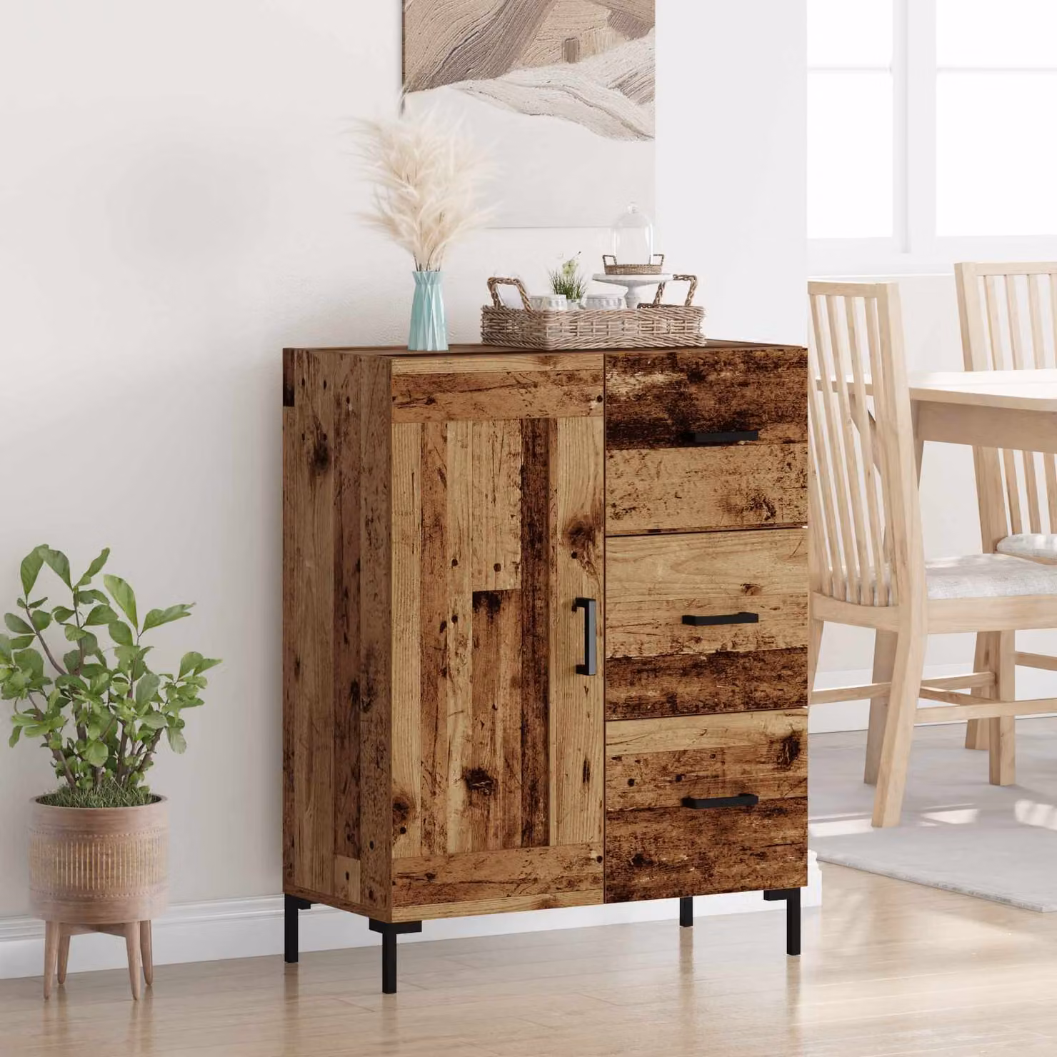 Credenza moderna vidaXL in legno vecchio e metallo, colore marrone, L: 69.5 cm, P: 34 cm, H: 90 cm