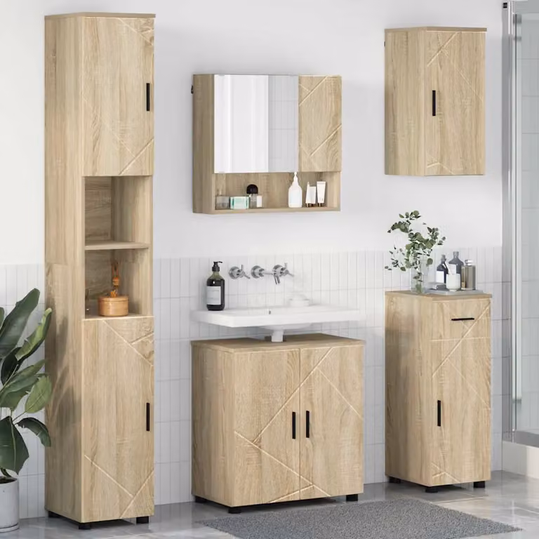 Set di mobili per il bagno moderno vidaXL in 5 pezzi, colore beige e marrone, L/P/H: 61 x 35 x 64 cm