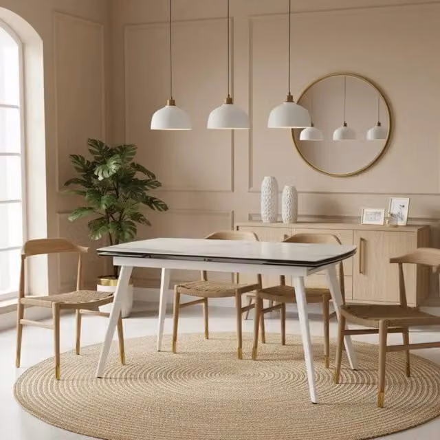 Tavolo da pranzo allungabile George Duzzle in ceramica effetto marmo bianco e grigio, design moderno rettangolare