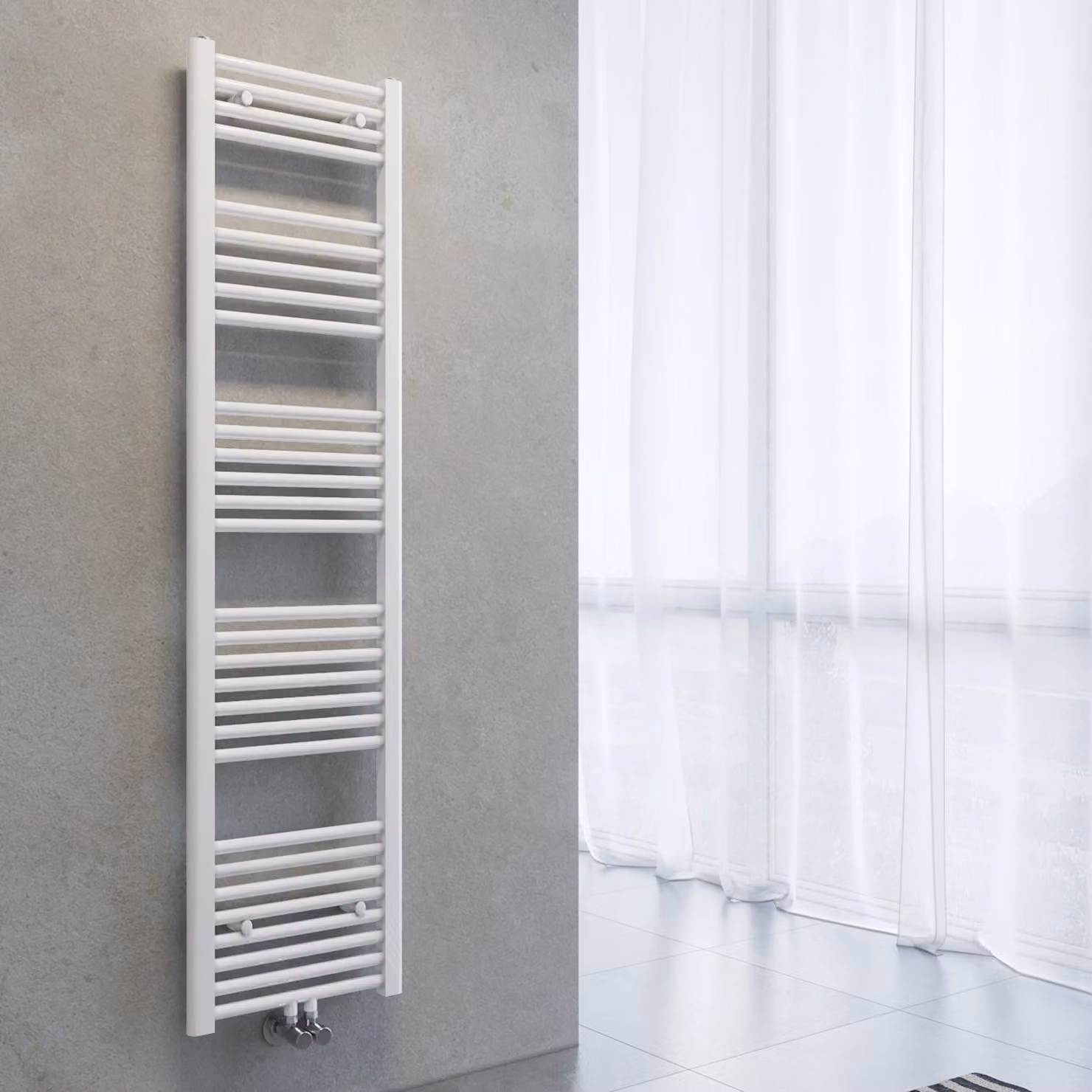 SONNI - Asciugamano radiante, asciugamano elettrico, 1600 x 400 mm, bianco, per riscaldamento ad acqua calda, senza resistenza