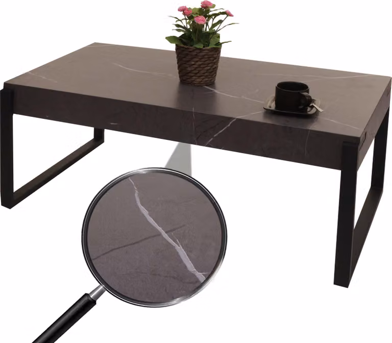 Tavolino HWC-L53, tavolino da salotto tavolino da divano, metallo 43x110x64cm ~ aspetto marmo grigio