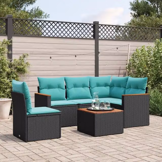 Set Divani da Giardino 6 pz con Cuscini Nero in Polyrattan 3225980