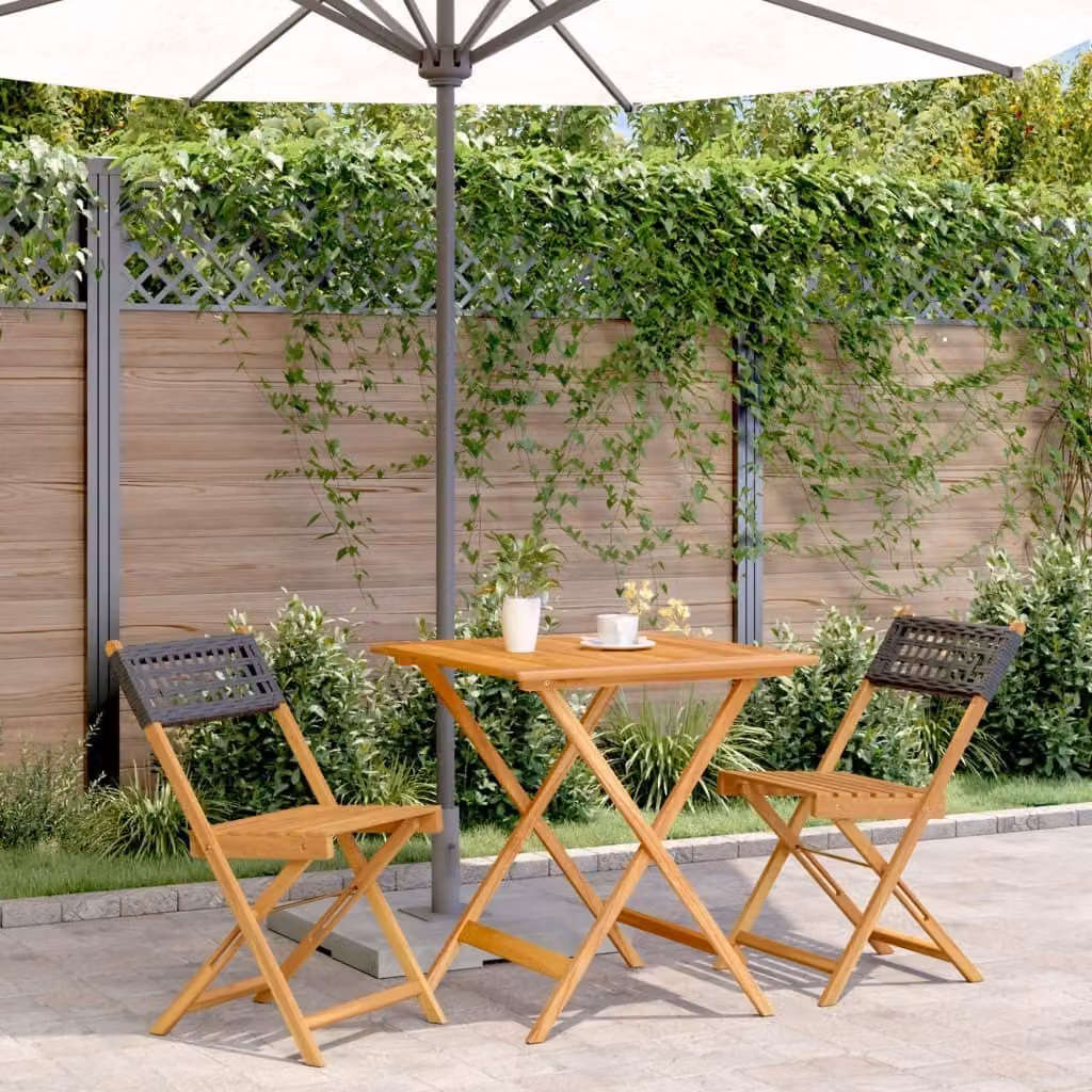 Maison Exclusive - Set da bistrot 3 pezzi in rattan sintetico nero e legno massello