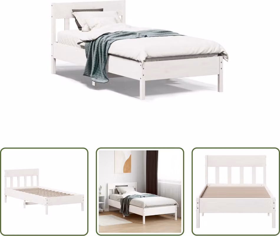 The Living Store Letto in legno massiccio senza materasso bianco 75x190 cm in legno di pino