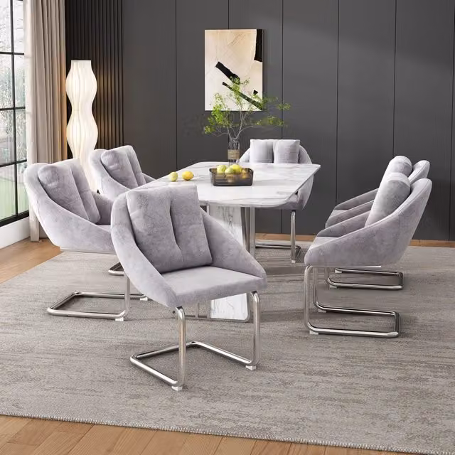 Sedia da Pranzo Girevole in Velluto con Cuscino, Set 6 Pezzi ¨C Xylo ¨C Grigio