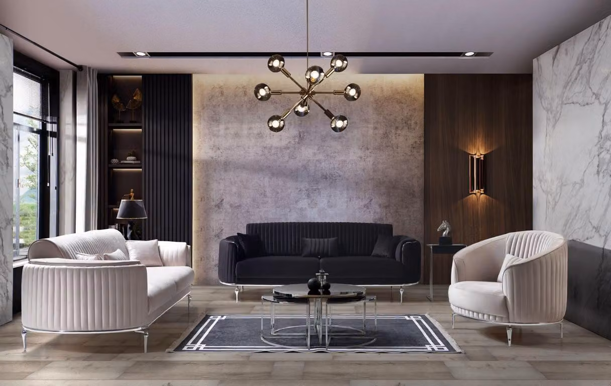 Wohnzimmer Sofagarnitur Couch Polster Möbel 331 Set Textil Stoff Luxus