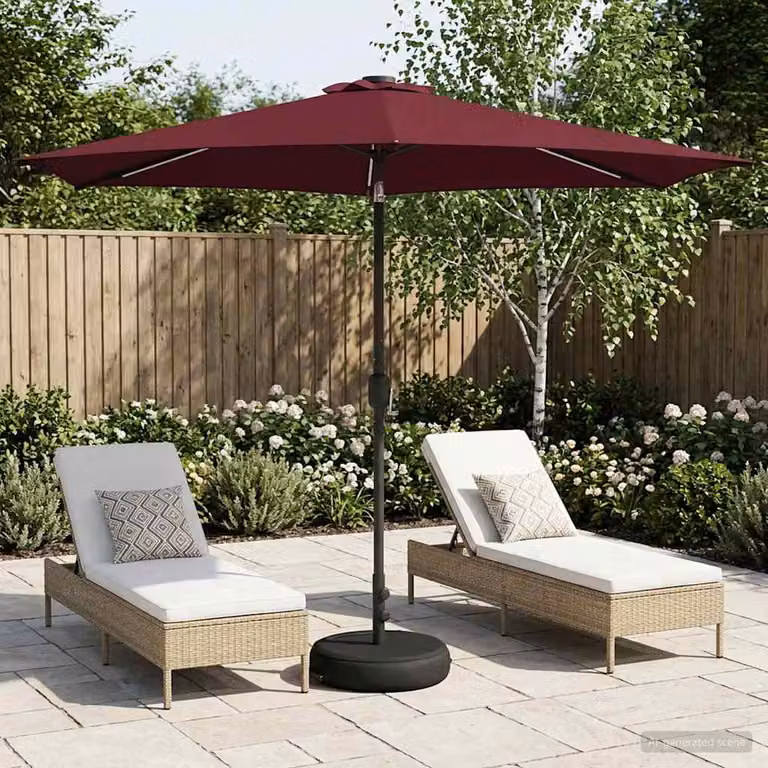 Parasol da giardino vidaXL con luci LED e base, colore rosso, in poliestere, L/P: 300 x 300 cm