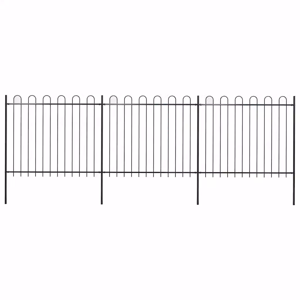 Recinzione da giardino vidaXL in acciaio con parte superiore ad anello, colore nero, L: 504 cm, H: 150 cm