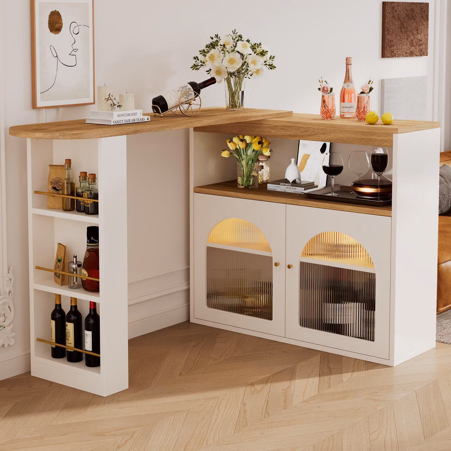 Tavolo da bar moderno Aosom con piano rotante allungabile, spazio di stoccaggio e LED regolabile, Bianco, L: 138-193 cm, P: 39 cm, H: 105 cm – 2