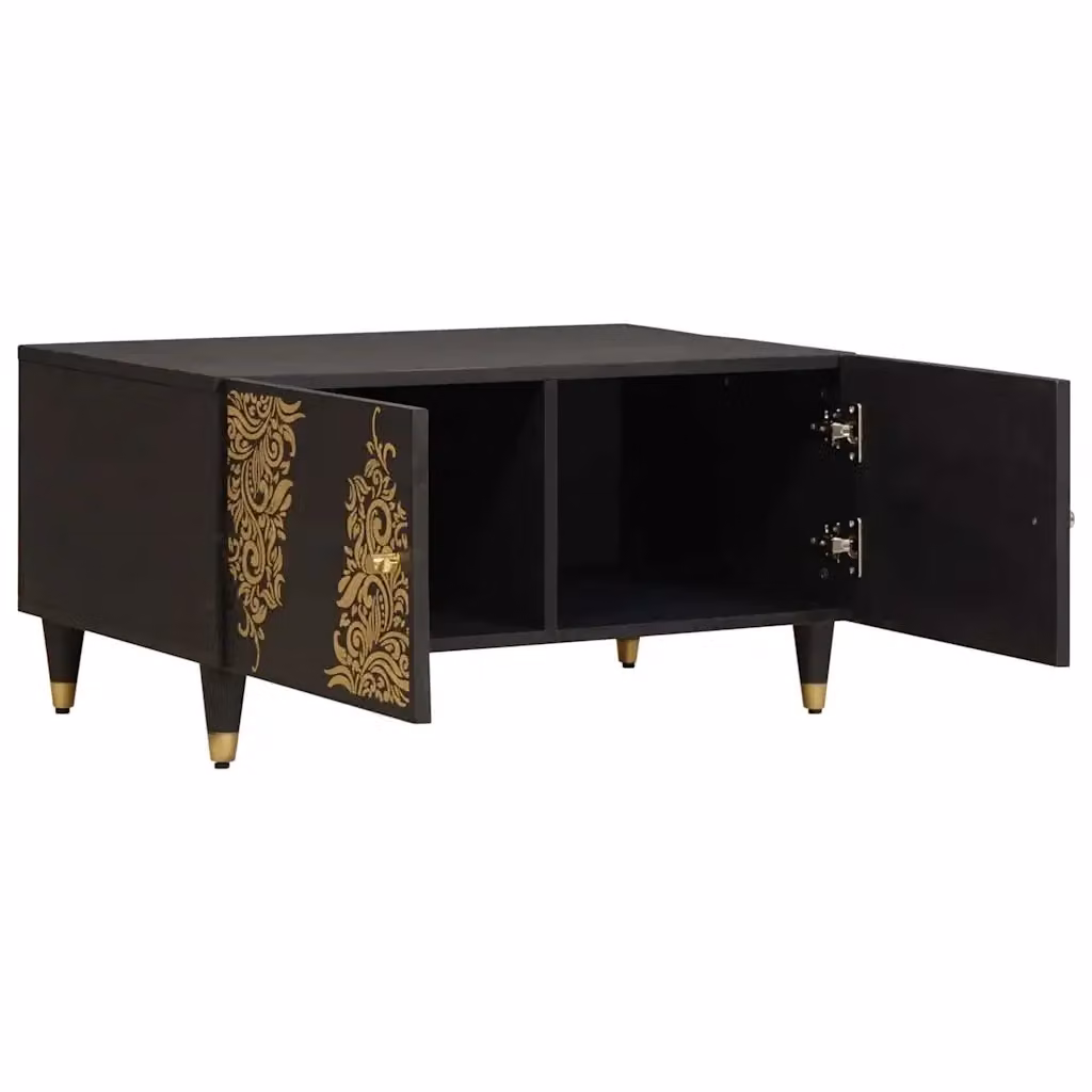 Tavolino da salotto moderno vidaXL in legno di mango e metallo nero L: 80 cm, P: 50 cm, H: 40 cm – 2